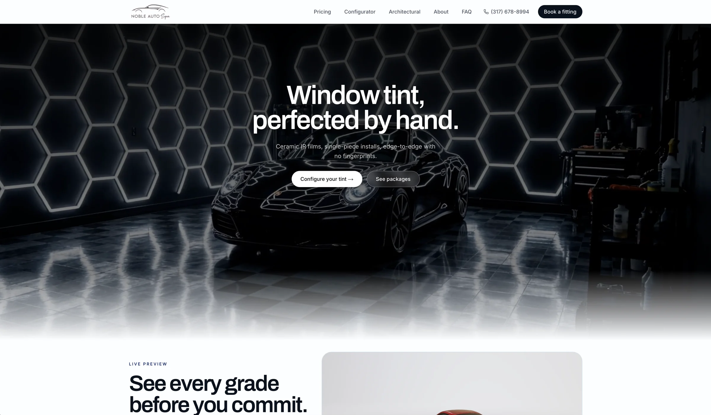 Noble Auto · site and brand refresh for an auto tint shop, with a tint configurator and booking flow.