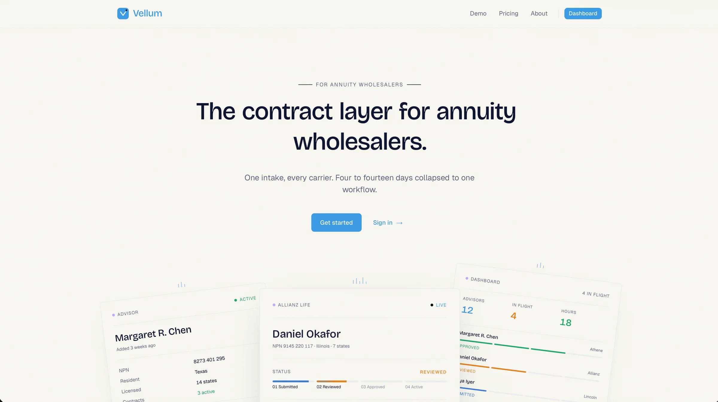Vellum · marketing site and product UI for the SaaS that powers Independent Marketing Organizations.